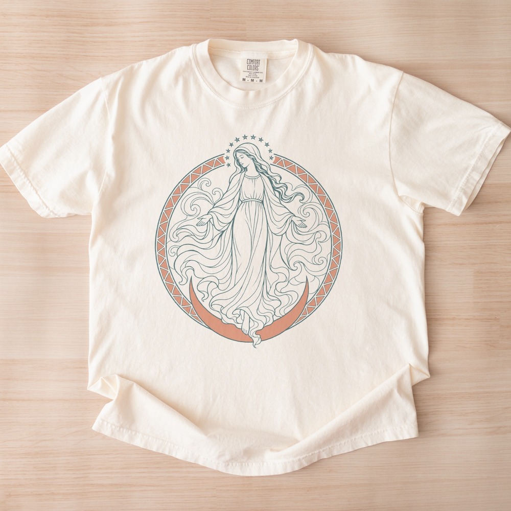 Woman of Revelation Standing on Crescent Moon Tee